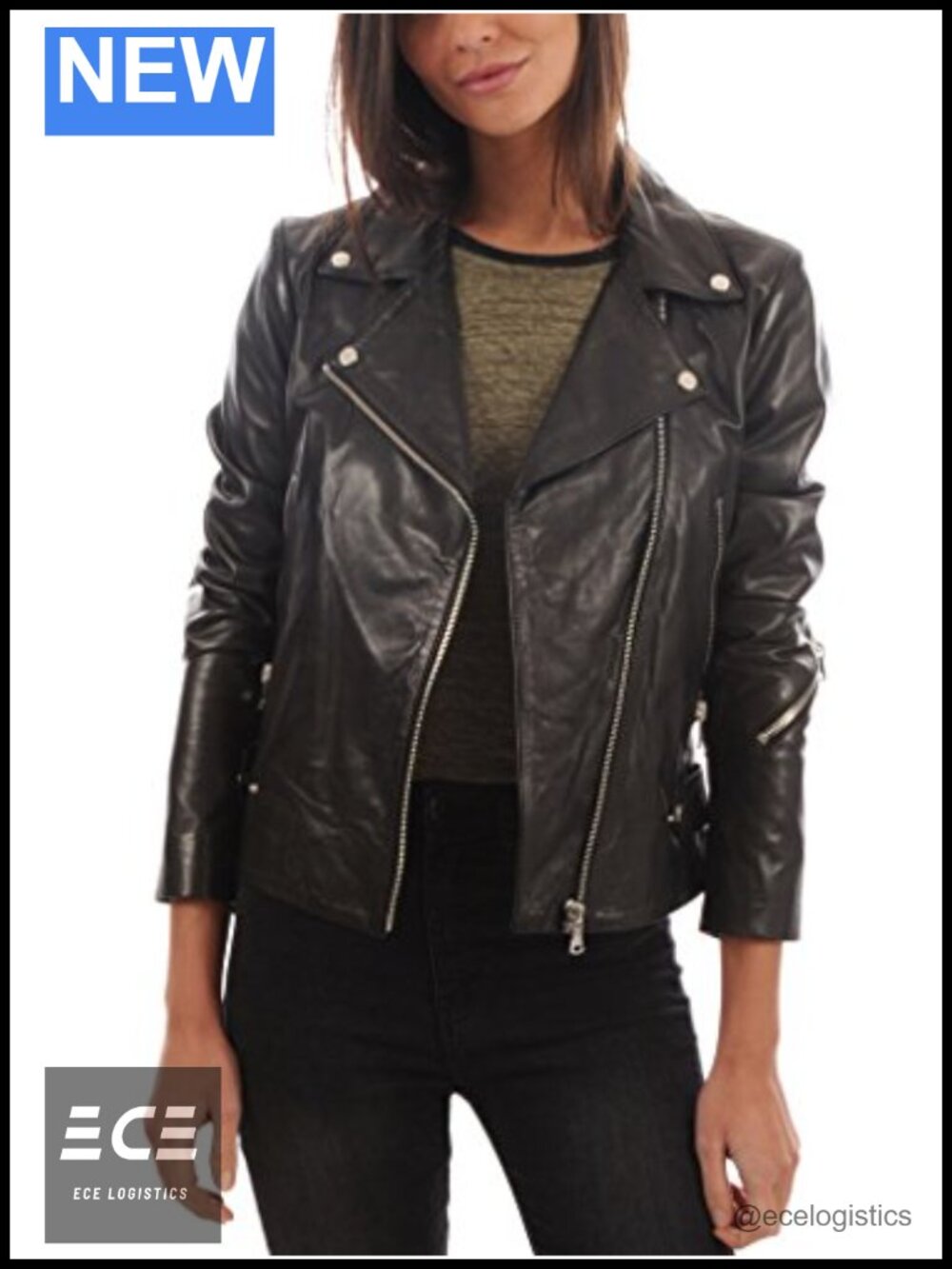 Real Leather Moto Jacket Womens Aviator Bomber Button Closure